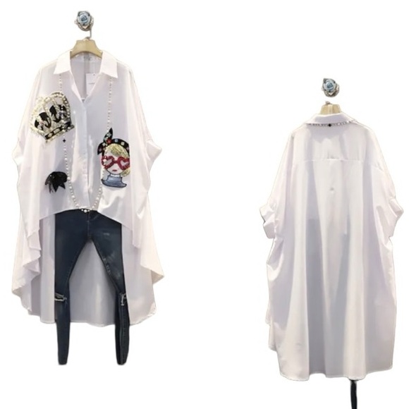 Fabulous Crystal Beaded Oversized Asymmetrical Top - Picture 10 of 14